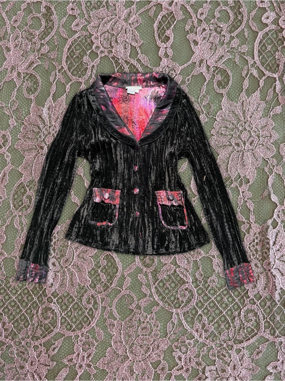 90s vintage Alberto Makali whimsygoth black crushed velvet beaded blazer - Picture 9 of 13